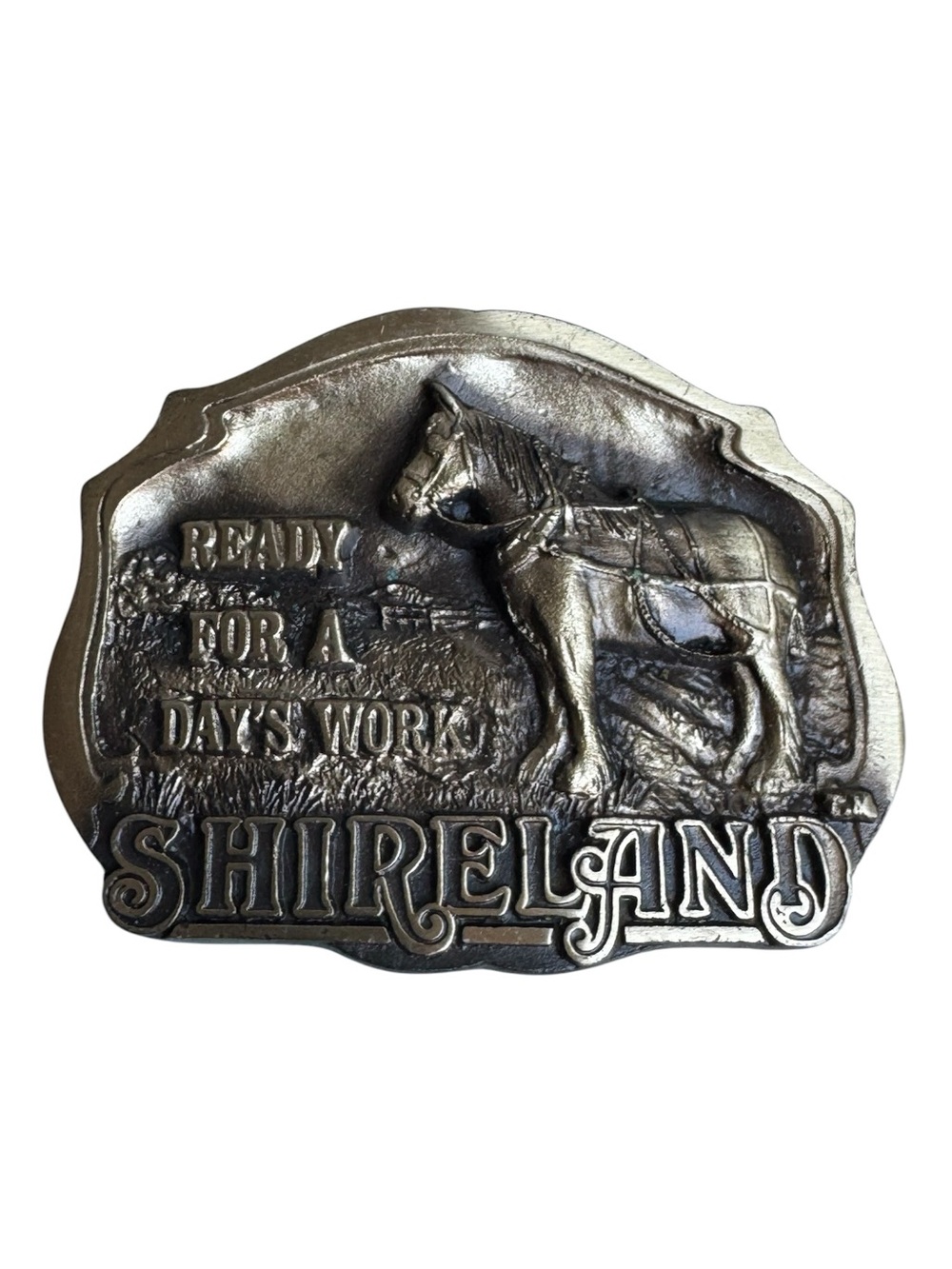 Vintage 1988 Shireland Brass Tone Metal Horse Western Belt Buckle MINTY